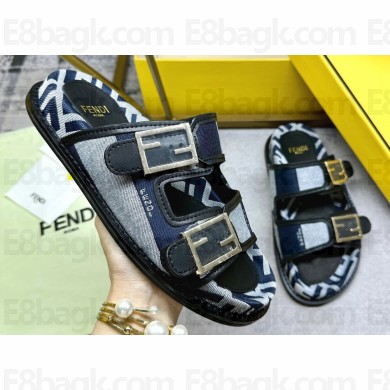 Fendi Feel Women/Men slides Canvas Fabric Dark Blue 2024