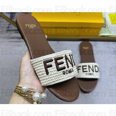 Fendi Signature slides raffia White 2024