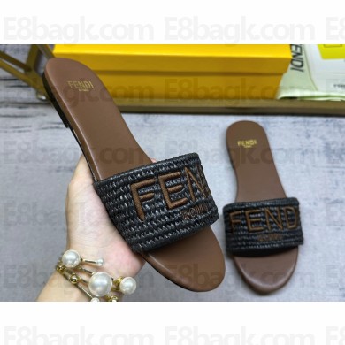 Fendi Signature slides raffia Black 2024