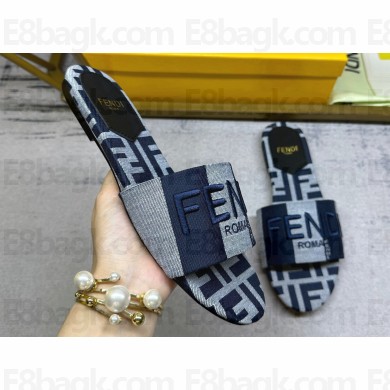 Fendi Signature slides Canvas Fabric Dark Blue 2024
