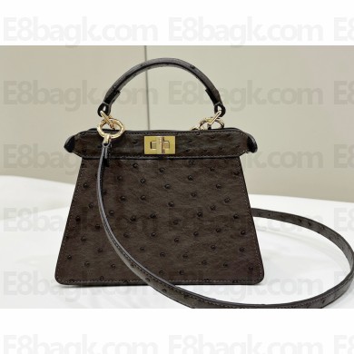 Fendi Peekaboo ISeeU Petite Bag in ostrich leather Coffee 2024