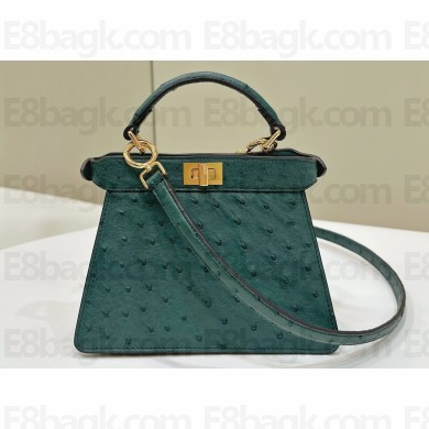 Fendi Peekaboo ISeeU Petite Bag in ostrich leather Dark Green 2024