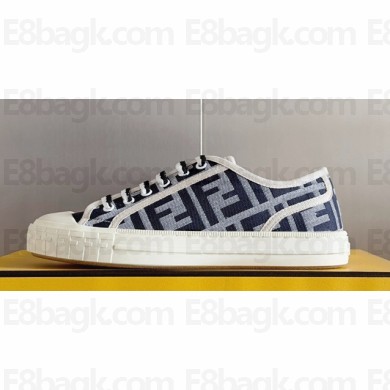 Fendi Domino Women/Men FF canvas fabric low-tops Sneakers Dark Blue/White Top Quality 2024