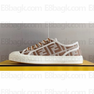 Fendi Domino Women/Men FF canvas fabric low-tops Sneakers Brown Top Quality 2024
