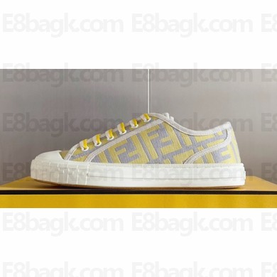 Fendi Domino Women/Men FF canvas fabric low-tops Sneakers Yellow Top Quality 2024