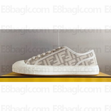 Fendi Domino Women/Men FF canvas fabric low-tops Sneakers Beige Top Quality 2024