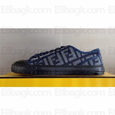 Fendi Domino Women/Men FF canvas fabric low-tops Sneakers Dark Blue/Black Top Quality 2024