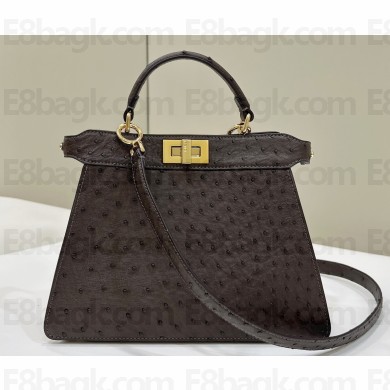 Fendi Peekaboo ISeeU Small Bag in ostrich leather Coffee 2024