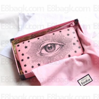 Gucci Eye Print Zip Around Long Wallet 516936 Pink 2018