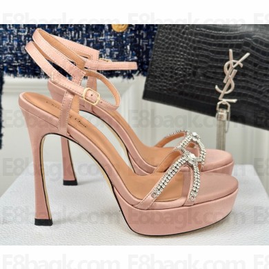 Dior Heel 12cm Platform 3cm Sunset Heeled Sandals in Light Pink Satin and Silver-Tone Strass 2024