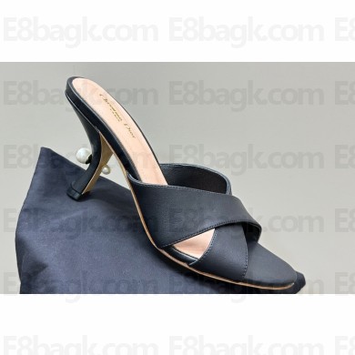 Dior Heel 8cm Tribales Heeled Slides in Black Satin with resin pearls 2024