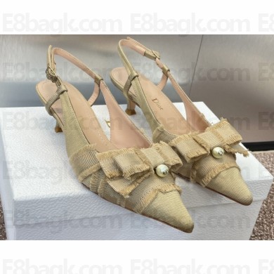 Dior Heel 3cm Adiorable Slingback Pumps in Nude Fringed Grosgrain with Bow and Pearl 2024