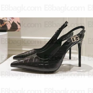 Dolce & Gabbana Heel 4.5cm/6.5cm/10cm slingbacks with DG logo in Croco Pattern Black 2024