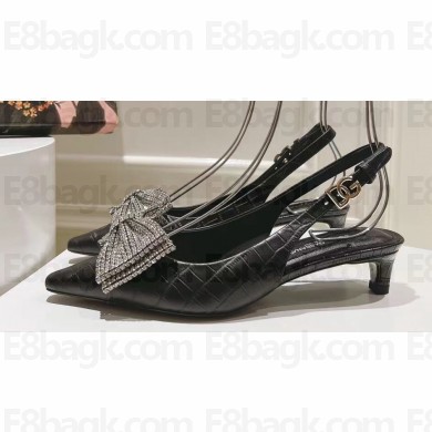 Dolce & Gabbana Heel 4.5cm Slingbacks Croco Pattern Black with rhinestones Bow and DG logo 2024