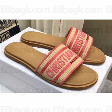 Dior Dioriviera Dway Slides in Natural Raffia and Pink Embroidered Cotton 2024