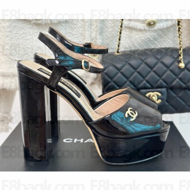 Chanel Heel 11.5cm Platform 3cm Calfskin Sandals G45740 Black 2024
