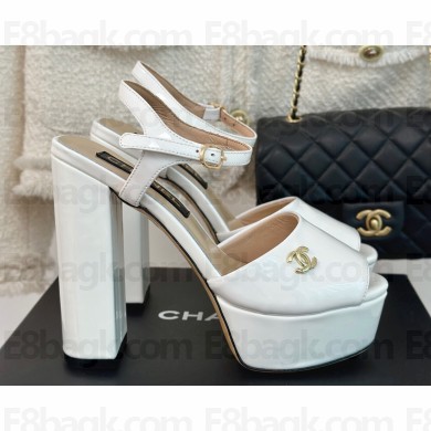 Chanel Heel 11.5cm Platform 3cm Calfskin Sandals G45740 White 2024