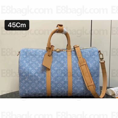 Louis Vuitton Monogram Denim Keepall Bandoulière 45 Bag M25334 LV By The Pool Sky Blue 2024