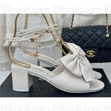 Chanel Heel 6cm Imitation Pearls Sandals G45813 Leather White 2024