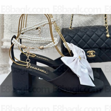 Chanel Heel 6cm Imitation Pearls Sandals G45813 Satin Black/White 2024