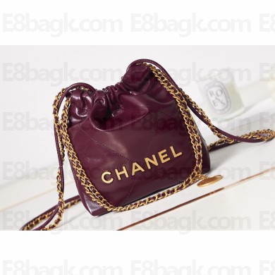 Chanel Shiny Calfskin & Gold-Tone Metal CHANEL 22 Mini Handbag AS3980 Burgundy