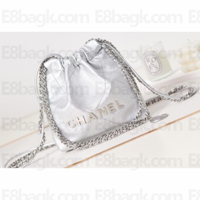 Chanel Shiny Calfskin & Silver-Tone Metal CHANEL 22 Mini Handbag AS3980 Silver