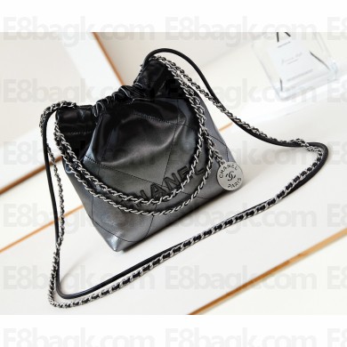 Chanel Shiny Calfskin & Silver-Tone Metal CHANEL 22 Mini Handbag AS3980 Gradient Silver Black