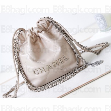 Chanel Shiny Calfskin & Silver-Tone Metal CHANEL 22 Mini Handbag AS3980 Beige