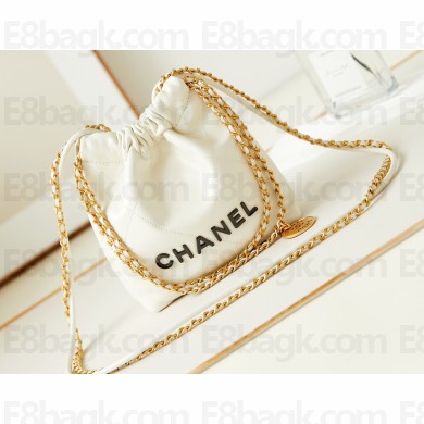 Chanel Shiny Calfskin & Gold-Tone Metal CHANEL 22 Mini Handbag AS3980 White/Black
