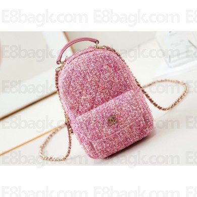 Chanel Tweed & Gold-Tone Metal Mini Backpack Bag AP3753 Pink 2024