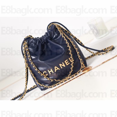 Chanel Shiny Calfskin & Gold-Tone Metal CHANEL 22 Mini Handbag AS3980 Navy Blue