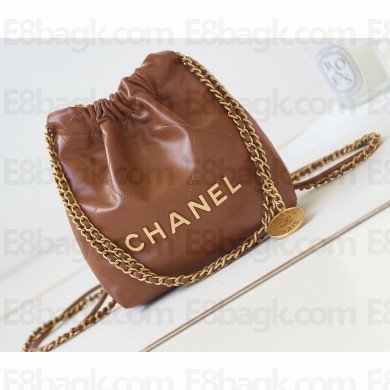 Chanel Shiny Calfskin & Gold-Tone Metal CHANEL 22 Mini Handbag AS3980 Brown