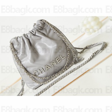 Chanel Shiny Calfskin & Silver-Tone Metal CHANEL 22 Mini Handbag AS3980 Gray