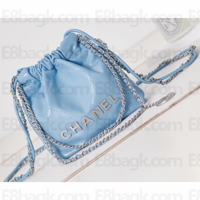 Chanel Shiny Calfskin & Silver-Tone Metal CHANEL 22 Mini Handbag AS3980 Blue