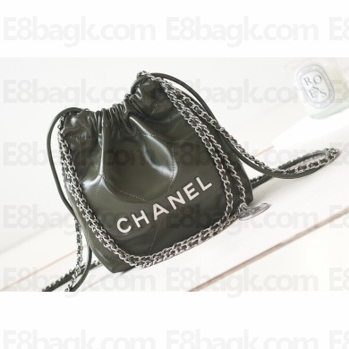 Chanel Shiny Calfskin & Silver-Tone Metal CHANEL 22 Mini Handbag AS3980 Dark Green