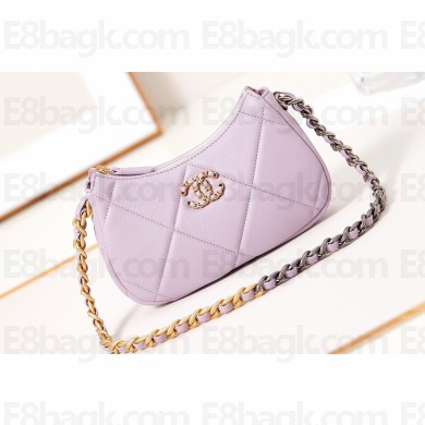 Chanel Shiny Lambskin CHANEL 19 Clutch with Chain Bag AP3763 Lilac 2024