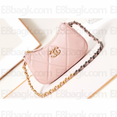Chanel Shiny Lambskin CHANEL 19 Clutch with Chain Bag AP3763 Nude Pink 2024