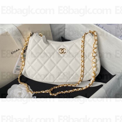 Chanel Shiny Crumpled Calfskin, Resin & Gold-Tone Metal Clutch with Chain Bag AP3786 White 2024