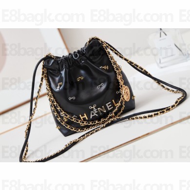 Chanel Shiny Lambskin & Gold-Tone Metal CHANEL 22 Mini Handbag AS3980 Black/Charms