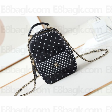 Chanel Printed Fabric & Gold-Tone Metal Mini Backpack Bag AP3753 Black 2024