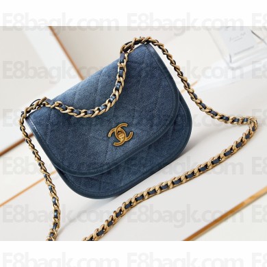 Chanel Washed Denim & Gold-Tone Metal Small Messenger Bag AS4850 Blue 2024