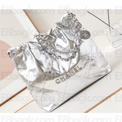 Chanel Crinkled Calfskin & Silver-Tone CHANEL 22 Small Handbag AS3260 Metallic Silver 2024