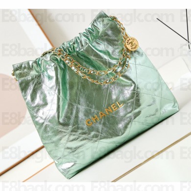 Chanel Crinkled Calfskin & Gold-Tone CHANEL 22 Medium Handbag AS3261 Metallic Green 2024