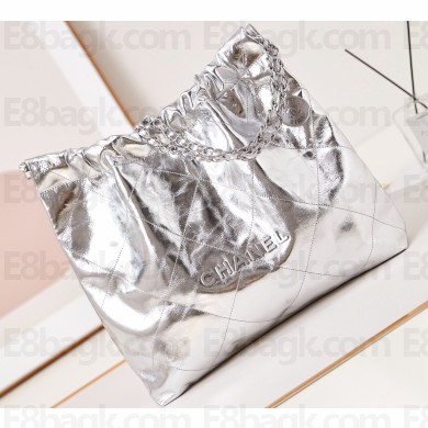Chanel Crinkled Calfskin & Silver-Tone CHANEL 22 Medium Handbag AS3261 Metallic Silver 2024