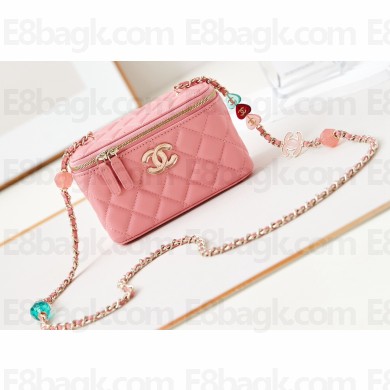 Chanel Lambskin, Resin & Gold-Tone Metal Clutch with Chain Bag AP3213 Coral Pink 2024