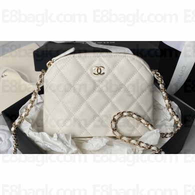 Chanel Grained Calfskin & Gold-Tone Metal Clutch with Chain Bag AP4000 White 2024