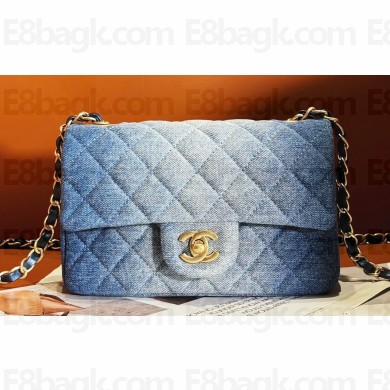 Chanel Washed Denim & Gold-Tone Metal Small Classic Flap Handbag Blue 2024