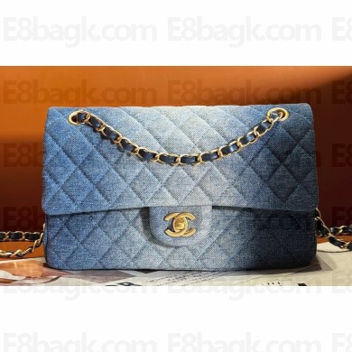 Chanel Washed Denim & Gold-Tone Metal Classic Flap 11.12 Handbag A01112 Blue 2024