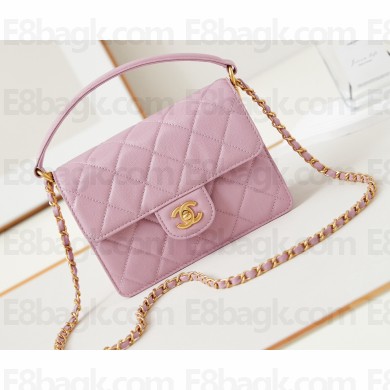 Chanel Grained Calfskin & Gold-Tone Metal Small Flap Bag with Top Handle Pink 2024