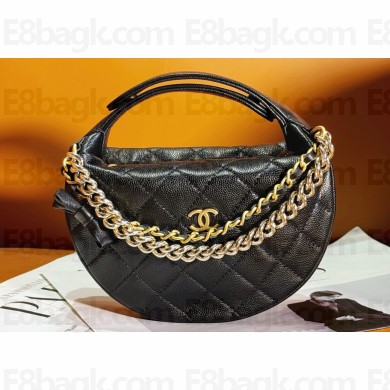 Chanel Grained Shiny Calfskin & Gold-Tone Metal Pouch Bag AP3943 Black 2024